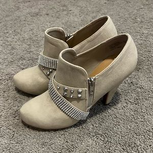 Not Rated Cream Studded Booties / Embellished High Heel / Size 8.5